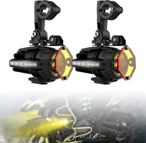 Faros auxiliares de moto LED con soportes defensas y parrilla de protección  Lumitecs S22X –